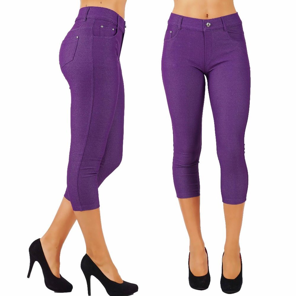 Jean Look Jeggings Tights Slim Fit Pull Up Pants - Picture 1 of 4